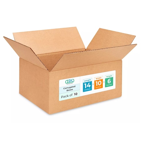 Idl Packaging 14 in x 10 in x 6 in Shipping Box, Kraft, Corrugate, Single Wall, 200#, 10 PK B-14106-10